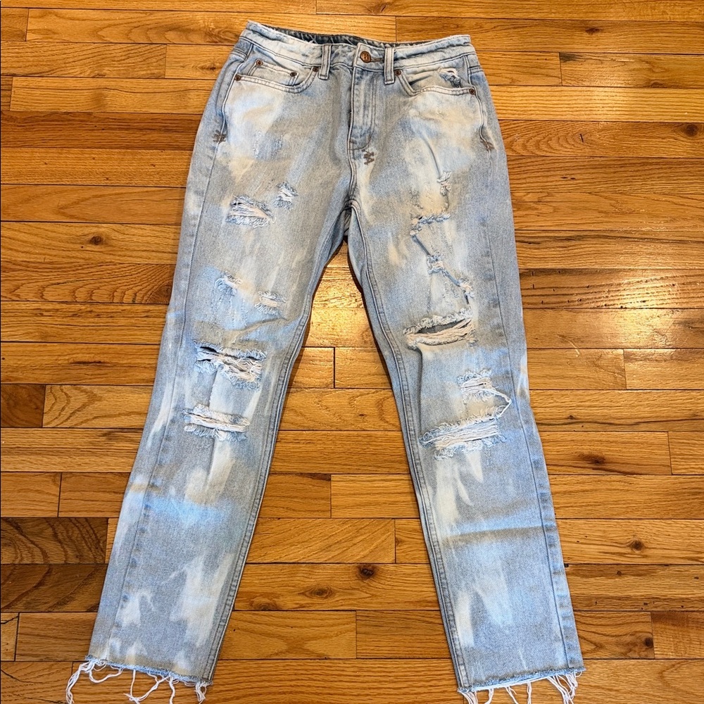 Ksubi Light Blue Distressed Straight Leg Jeans